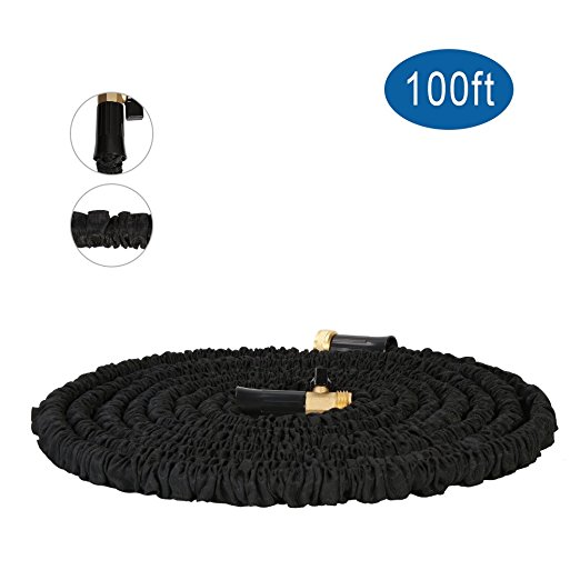 Hongmai 100ft Expandable Garden Hose - Flexible Water Hose with Triple Layer Latex Core& Improved Extra Strength Fabric Protection for All Watering Needs - Expanding Watering Hose, Black
