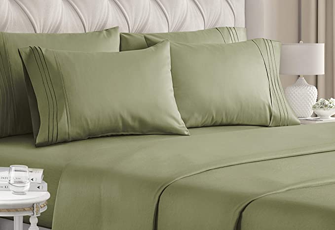 King Size Sheet Set - 6 Piece Set - Hotel Luxury Bed Sheets - Extra Soft - Deep Pockets - Easy Fit - Breathable & Cooling Sheets - Wrinkle Free - Green - Sage Green Bed Sheets - Kings Sheets - 6 PC