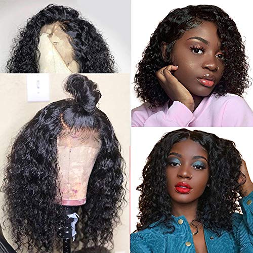 Andrai Hair Short Bob Curly Lace Front Wigs Glueless Natural Wave Synthetic Heat Resistant Fiber Hair Wig With Baby Hair For Black Women 14 Inch