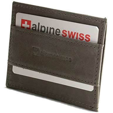 Alpine Swiss Genuine Leather Super Thin Slim Cash Strap Front Pocket Wallet