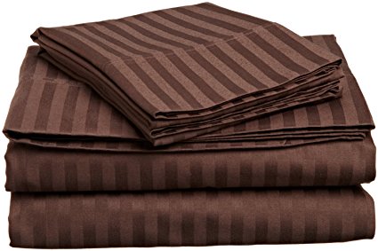 1500 Thread Count Egyptian Stripe 4 Piece Deep Pocket Luxurious Sheet Set Includes: Flat Sheet, Fitted Sheet and Pillow Cases Sizes: Full, Queen, King Colors: Mocha, Sage, Beige, White (Queen, Mocha)