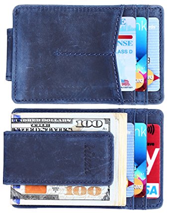 Money Clip, Front Pocket Wallet, Leather RFID Blocking Strong Magnet thin Wallet