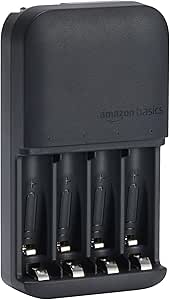 Amazon Basics Battery Charger for Rechargeable AA and AAA NiMh Batteries - NA Plug, 4-Bay, Black