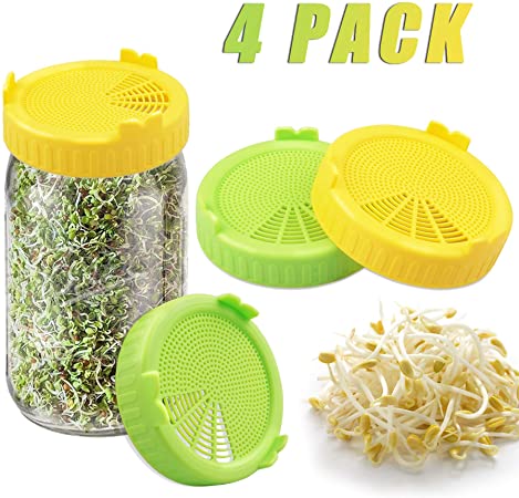 Prowithlin Sprouting Lids, Food Grade PP Plastic Sprouting Lids for Wide Mouth Mason Jars 86mm, Mason Jar Lids Sprouting Kit with Stand Water Tray Grow Bean Sprouts, Broccoli Seeds, Alfalfa, Salad