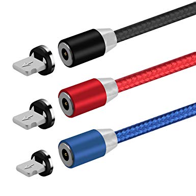UGI USB Cable Round Magnetic Cable Lighting Charger 3 Pack 6.6ft Nylon Braided Fast Charging Cord for i - Phone X, Xs, Max 8, 8 Plus, 7, 7 Plus, 6, 6s, 6 Plus, 6s Plus, 5s, 5c, SE (Black, Red, Blue)