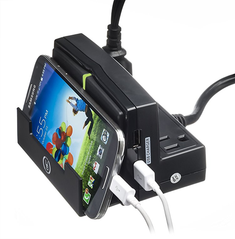 Yubi Power Desktop Power Charging Station - Mobile Device Holder - With 2 USB Ports and 3 AC Surge Protected Outlets