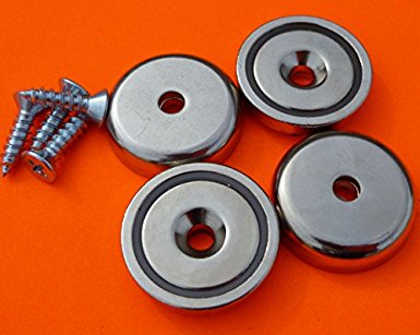 4Pc Neodymium Cup Magnets 90 lbs Pull 1.26" Dia Screw Included