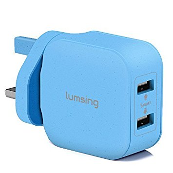 Lumsing 12W 2-Port Multiple USB Mains Charger Wall Charger Hub Power Adapter for iPhone 7 Plus 6S 6 iPad Samsung Galaxy S6 Edge S5 HTC LG BT headset and more (Blue)