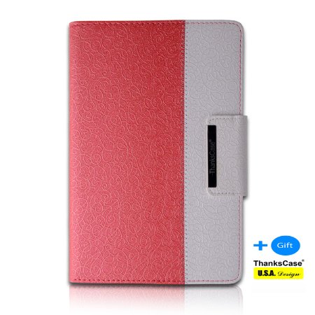 Samsung Galaxy Tab A 9.7 Case Rotating Case with a Bonus Screen Protector By Thankscase,Cover Only for Tab A 9.7 2015 Release SM-P550/SM-T550 with Wallet and Pocket with Hand Strap with Smart Cover Function for Tab A 9.7 2015.(Hot Pink)