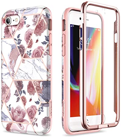SURITCH Marble iPhone Se 2020 Case, iPhone 8/7 Case [Built-in Screen Protector] Full-Body Protection Shockproof Rugged Bumper Protective Cover for iPhone 7/8/iPhone Se 2020 Case 4.7 inch (Rose Marble)