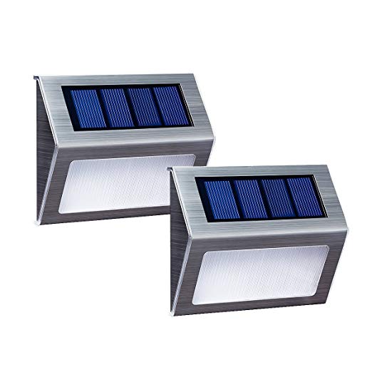 [White Light] Solar Lights for Deck Stair Step Porch Patio Garden Fence Waterproof, 2 Pack