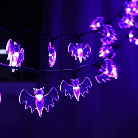 RECESKY 70 LED Bat String Lights - 22.6ft Halloween String Lights, Waterproof Plug in Light for Outdoor, Indoor Decor - Halloween Lighting for Garden, House, Halloween Party Decorations (Purple)