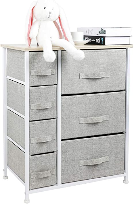 7 Drawer Fabric Dresser Storage Tower, Dresser Chest with Wood Top and Easy Pull Handle, Organizer Unit for Closets, Bedroom, Nursery Room, Office by Pipishell