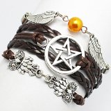 Bracelet Angel Wings Wing Owls Pagan and Wiccan Dean Winchester Supernatural Star Bracelet Brown Friendship Bridesmaid Gift