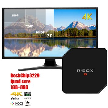 Greatever R-Box TV BOX RK3229 2GB 8GB Android 5.1 4K x 2K 3D Kodi 16.1/XBMC Pre-installed Fully Loaded Bluetooth4.0 WiFi Support 4K 10-bit 60fps H.265 Video Decoder LAN Streaming Media Player (Black)