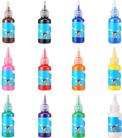 HOMKARE Finger Paints Kids Finger Paints Non Toxic Washable Finger Paints for Toddlers and Kids (12 Colors x 1.01 fl.oz/60ml)