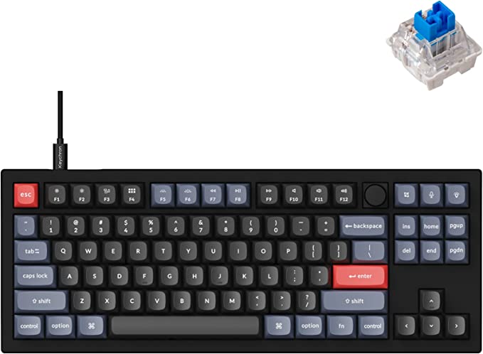 Keychron V3 Wired Custom Mechanical Keyboard Knob Version, TKL QMK/VIA Programmable Macro with Hot-swappable Keychron K Pro Blue Switch Compatible with Mac Windows Linux Carbon Black (Non-Transparent)