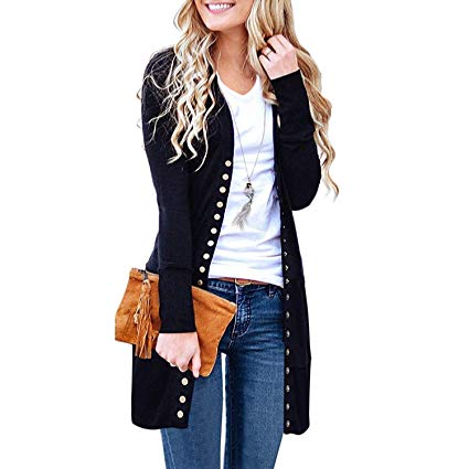 YTUIEKY Sweaters for Women,Cardigan Sweaters for Women, Long Sleeve Soft Basic Knit Solid Color Cardigan Sweater