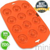 Silicone Mini Donut Maker Baking Pan Tray - 12 Holes - Pure Food Grade Non-Stick Silicone - Orange - By Belgoods Bakeware