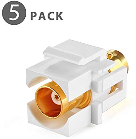 TNP BNC Keystone Jack Insert Connector (5 Pack) Socket Female Snap in Adapter Port Gold Plated Inline Coupler for Wall Plate Outlet Panel Mount (White)