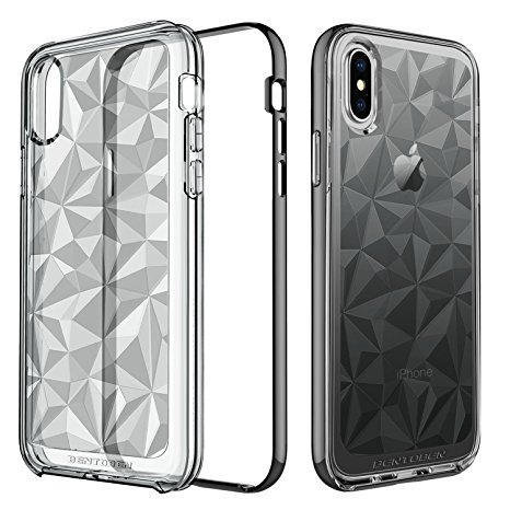 iPhone X Case, iPhone 10 Case, BENTOBEN Clear Shiny 3D Prism 2 in 1 Hybrid TPU Cover Hard PC Bumper Shockproof Drop Protection Slim Protective Phone Case Cover for iPhone X 2017 (5.8Inch), Black