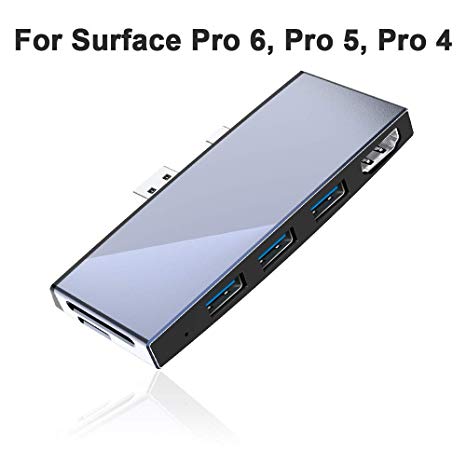 Surfacekit for Microsoft Surface Pro 6/ Surface Pro 5/ Surface Pro 4. SD/Micro SD Card Reader & Portable Dock with Proprietary Interface - 3 x USB 3.0 - HDMI (4K@30Hz) - Aluminum Shell