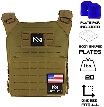 North Gym Adjustable Weighted Vest/Incl. 2 Innovative Moulded Weights for Best fit / 14lbs / 20lbs