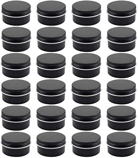 Foraineam 24 Pack 1 oz. Aluminum Round Lip Balm Tin Container Bottle with Screw Lid - Black Empty Tins for Salve, Powder, Spice, or Candies