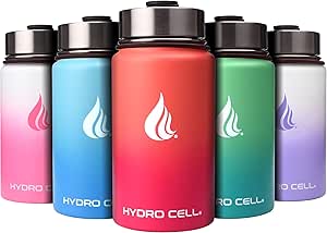 HYDRO CELL Stainless Steel Insulated Water Bottle with Straw - For Cold & Hot Drinks - Metal Vacuum Flask with Screw Cap and Modern Leakproof Sport Thermos for Kids & Adults (Coral/Punch 14oz)