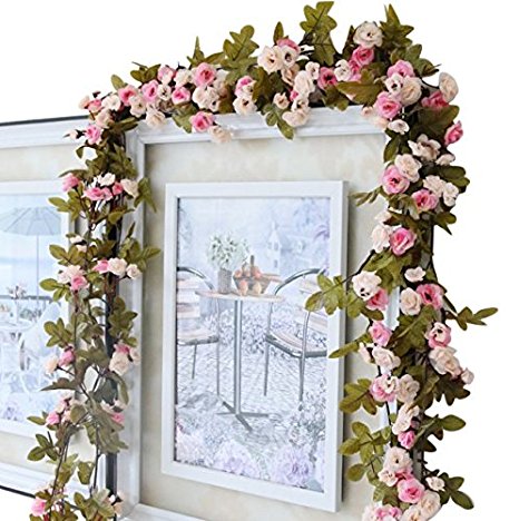 SHABBY CHIC PINK ROSE GARLAND FLOWER VINTAGE STYLE 7ft WEDDING STRING BEDROOM