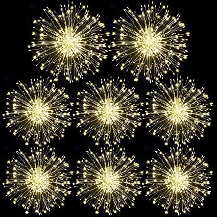 Bcga 8 Packs Firework Lights Copper Wire LED Lights, 8 Modes Dimmable String Fairy Lights with Remote Control, Waterproof Hanging Starburst Lights for Parties,Home,Christmas Outdoor Decoration