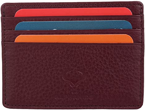 Genuine Leather Women's Credit Card Holders - Small Ladies Wallet - Thin Wallets for Women - Ideal for Travel - Front Pocket Card Wallet - Slim Card Case - Giftbox (Burgandy)