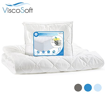 ViscoSoft QUADLUX Temperature Sensitive Mattress Pad with Hypoallergenic Cotton QUEEN. (60x80x15")