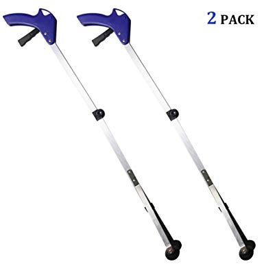 yofit Trash Picker Reacher Grabber, Claw Garbage Picker, 32" Foldable Pickup Tool, Extender Gripper Tool, 2 Pack (Folding Aluminum Alloy Blue)