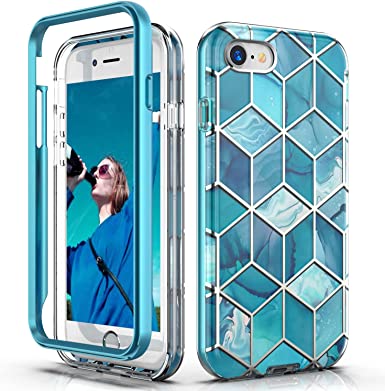 Hasaky Case for iPhone SE 2022 Case,iPhone SE 2020 Case,iPhone 8 Case,iPhone 7 Case,iPhone SE 2020 Case,iPhone 6s/6 Case,Dual Layer TPU PC Heavy Duty Shockproof Protective Phone Case - Blue Marble