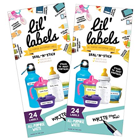 Waterproof Labels, Multipurpose, Self-Laminating Labels, Dishwasher-Safe, Write-On for Home Organization and Kitchen Labels (All-Purpose White, Set of 2)