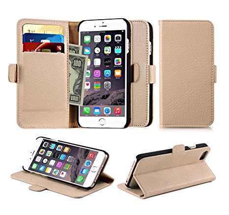 ICARER iPhone 6/6s Case, Folio Premium Leather Case [Wallet Series] [Magnetic Detachable], Soft Flip Cover [Card Slots] [Cash Compartment] with Magnetic Closure & Stand for iPhone 6/6s 4.7 (Beige)
