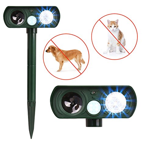 Pest Repeller, Outdoor Solar Powered and Weatherproof Ultrasonic Dog/Cat/Mosquito Repellent
