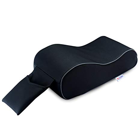 Car Center Console Comfort Support Armrest Cushion PU Leather & Memory Foam Pad (BLACK)
