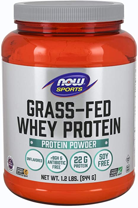 NOW Sports Grass-fed Whey Protein Concentrate, Natural Unflavored, 1.2 Pound