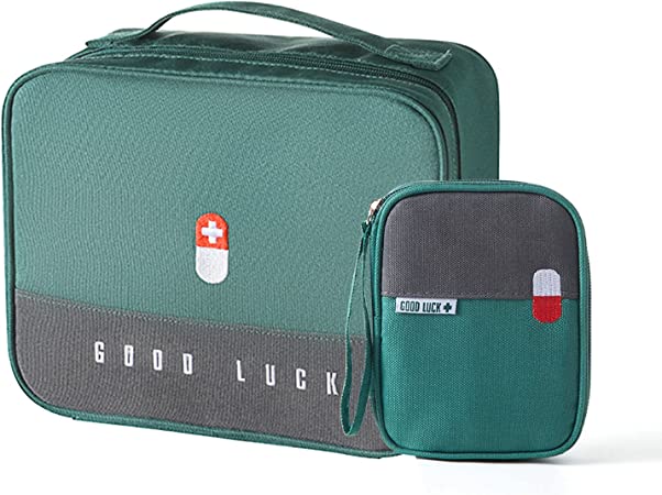 First Aid Kit Empty Portable Medical Pouch Emergency Treatment Medicine Storage Bag Travel Medical Supplies Waterproof Rescue Zipper Pouch Medicine Organizer for Home Outdoors Camping Car (Green)