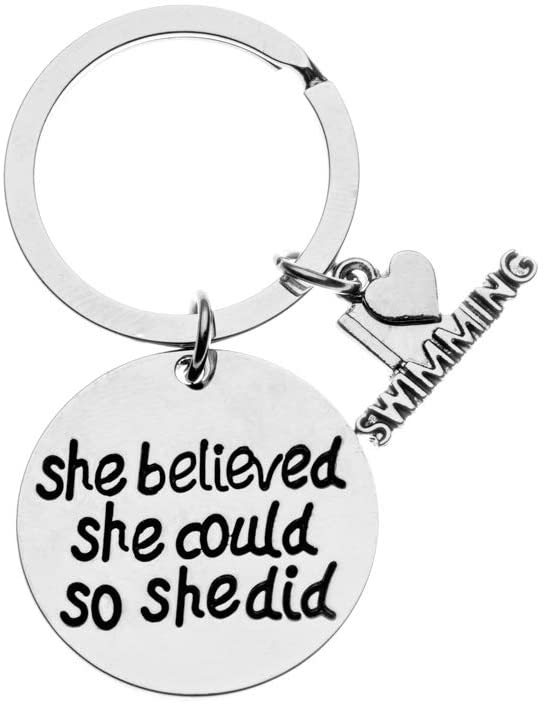 Swim Keychain, She Believed She Could So She Did Swimming Jewelry, Swimmer Jewelry for Swimmers & Swim Teams