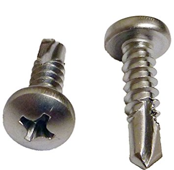 Self Tapping Stainless Steel Metal Screws, #8 x 1/2" (100 Pack) Phillips Pan Head Tek Screws, 410 Stainless Steel, by Bolt Dropper.