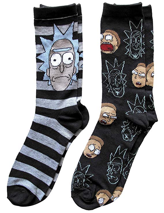 Rick and Morty Striped Men's Crew Socks 2 Pair Pack Shoe Size 6-12