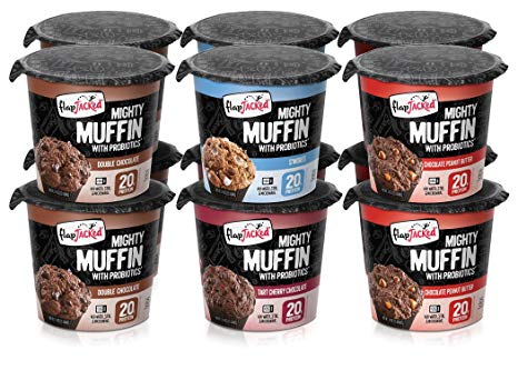 FlapJacked Mighty Muffins, Chocolate Lovers Variety, 12 Pack (Double Chocolate, S'mores, Chocolate Peanut Butter & Tart Cherry Chocolate)