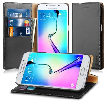 S6 Edge Case, Galaxy S6 Edge Case, Vakoo Flip Premium Leather Hard Back Case for Samsung Galaxy S6 Edge with 3 Card Slots and 1 Cash Pocket - Black