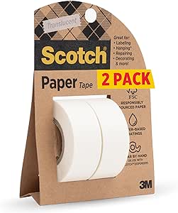 Scotch Paper Tape, Writable, Translucent, Recyclable Packaging, 3/4 in x 600 in, 2 Rolls