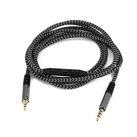 Replacement Audio Cable,3.5mm Male to 2.5mm Male Cable for Headphones,LANMU Braided Audio Cable,Stereo Audio Cable with Mic and Volume Control for iPhone Android Smartphones 4.6ft/1.4M Black