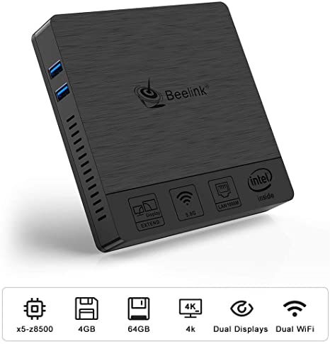 Beelink BT4 Mini PC, Windows 10(64-bit) Intel Atom X5-Z8500 Quad Core Mini Computer,4GB DDR3/64GB eMMC，with HDMI VGA Port,4K@30Hz HD,2.4G 5G WiFi,BT 4.0, Support Auto Power On, PXE Boot, WOL, RTC Wake