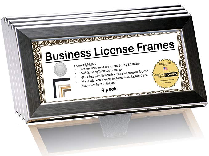 CreativePF [4-4x9ss] Stainless Steel like Business License Certificate Frames for Professionals 3.5 by 8.5 inch Self